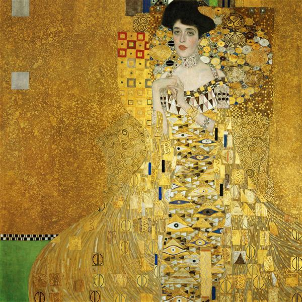 Portrait d'une femme vétue d'une robe d'or sur un fond doré